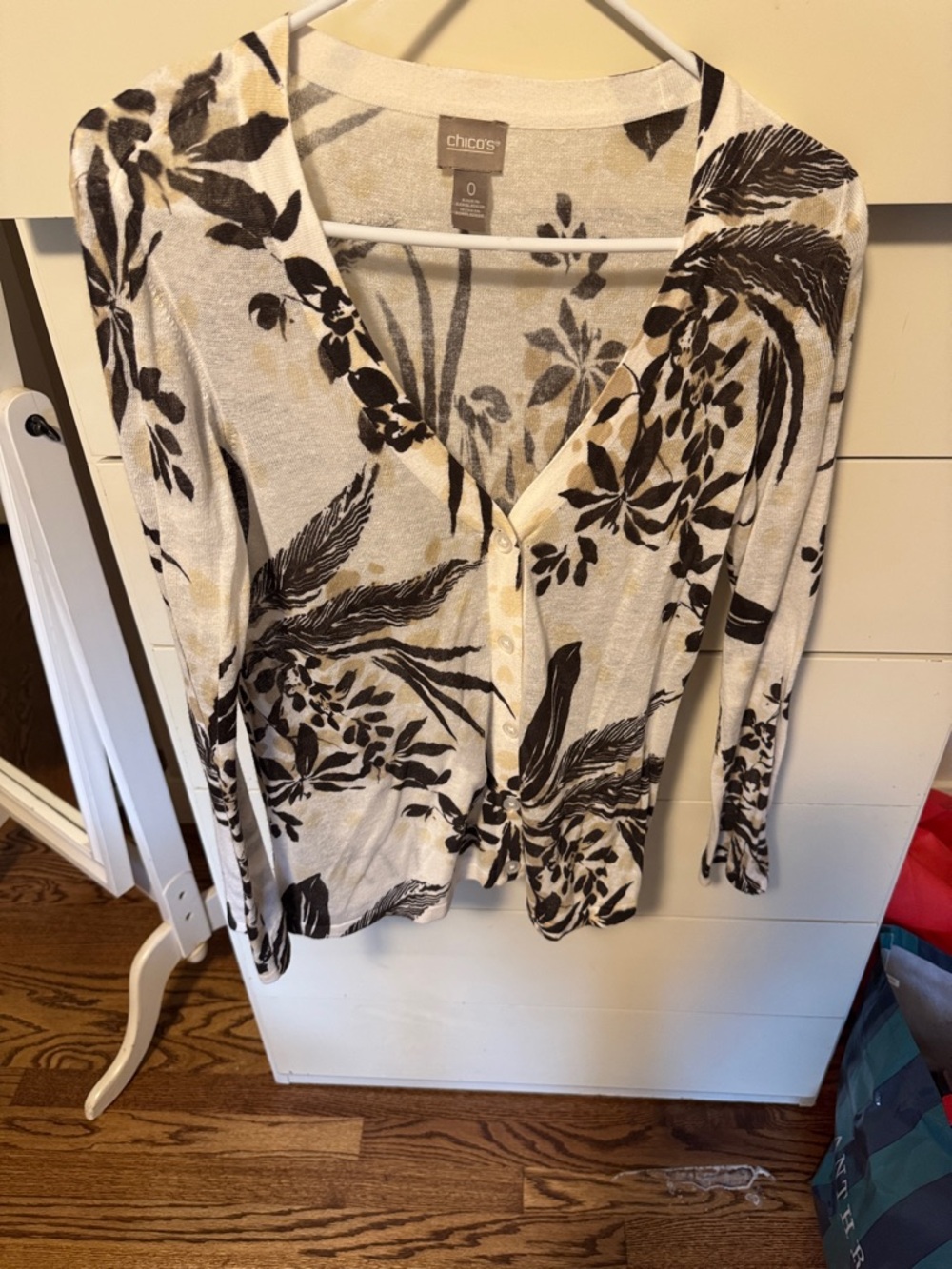 Chico's Cream and Black Floral Button-Front Top